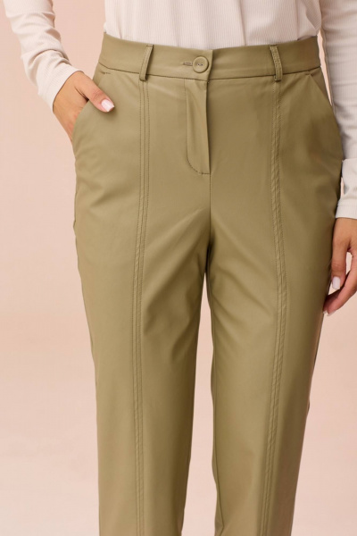 Брюки прямого силуэта из экокожи с разрезами по низу Faufilure C929 зеленый - фото 4