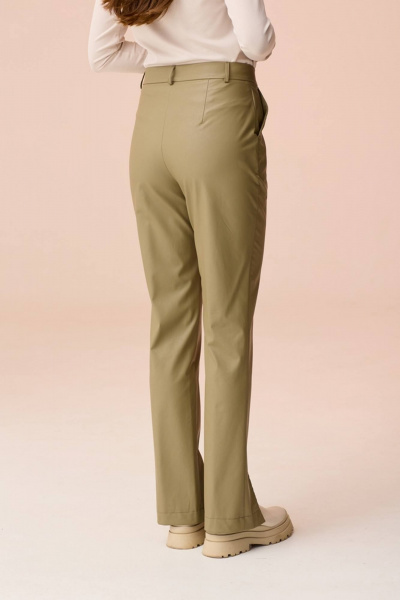 Брюки прямого силуэта из экокожи с разрезами по низу Faufilure C929 зеленый - фото 3