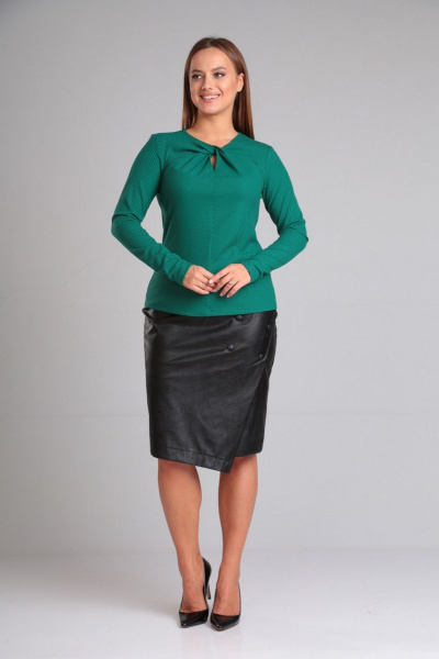 Комплект блузон и юбка из вискозы и экокожи для повседневной носки Gamma Gracia 686 черный-зеленый - фото 2