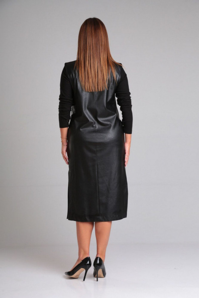 Платье из экокожи с молнией и карманами для каждодневного стиля Gamma Gracia 688 черный - фото 6