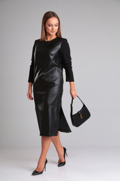 Платье из экокожи с молнией и карманами для каждодневного стиля Gamma Gracia 688 черный - фото 3