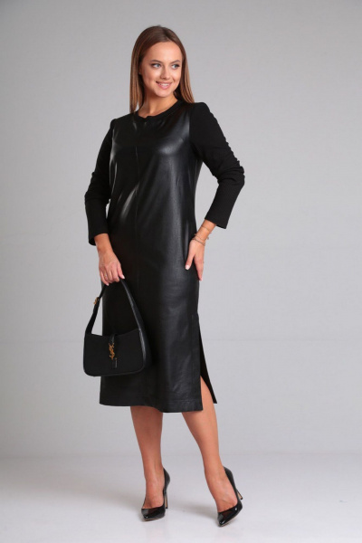 Платье из экокожи с молнией и карманами для каждодневного стиля Gamma Gracia 688 черный - фото 2