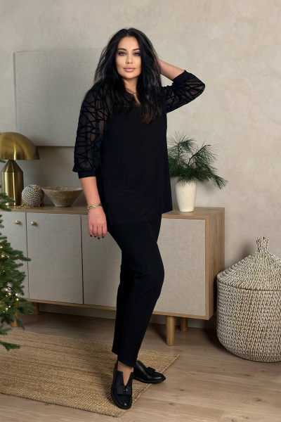 Длинная демисезонная туника с рукавом 3/4 LindaLux 1-426 черный - фото 7