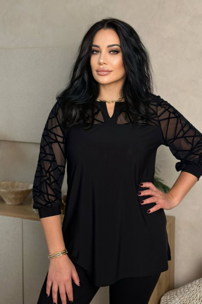 Длинная демисезонная туника с рукавом 3/4 LindaLux 1-426 черный - фото 6