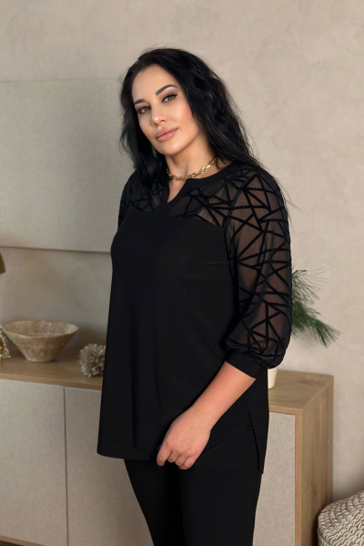 Длинная демисезонная туника с рукавом 3/4 LindaLux 1-426 черный - фото 3
