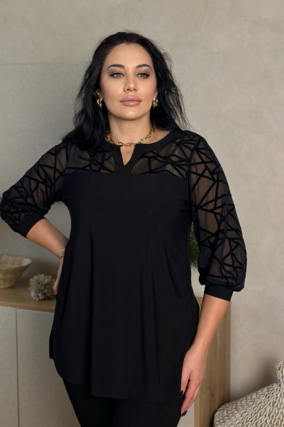 Длинная демисезонная туника с рукавом 3/4 LindaLux 1-426 черный - фото 1