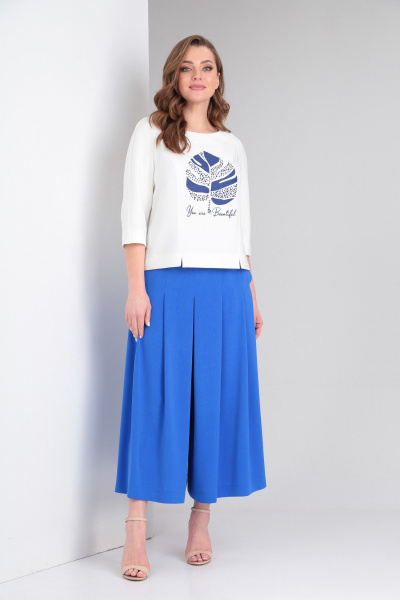 Деньги: комплект белой блузы и юбки-брюк из костюмной ткани ZigzagStyle 425 молочный/василек - фото 5