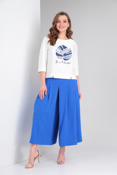 Деньги: комплект белой блузы и юбки-брюк из костюмной ткани ZigzagStyle 425 молочный/василек - фото 3