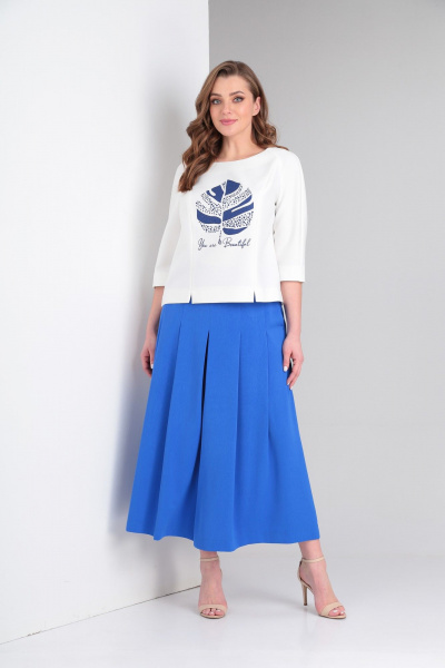 Деньги: комплект белой блузы и юбки-брюк из костюмной ткани ZigzagStyle 425 молочный/василек - фото 2