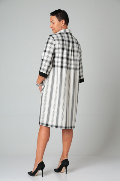 Платье с полосками и декоративными складками с рукавом 3/4 ZigzagStyle 449 клетка,полоска_молочный - фото 4