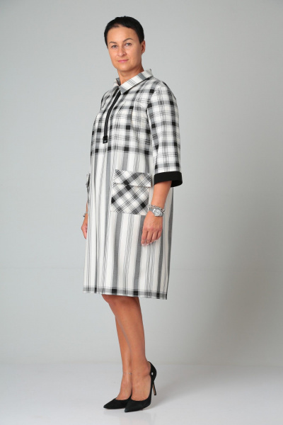 Платье с полосками и декоративными складками с рукавом 3/4 ZigzagStyle 449 клетка,полоска_молочный - фото 2