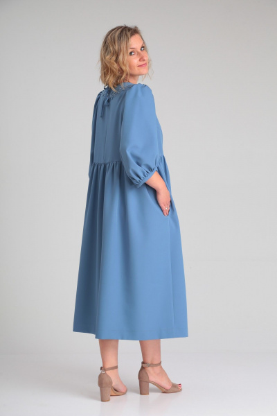Свободное платье с воротником-стойкой и кружевом ZigzagStyle 487 голубой - фото 6