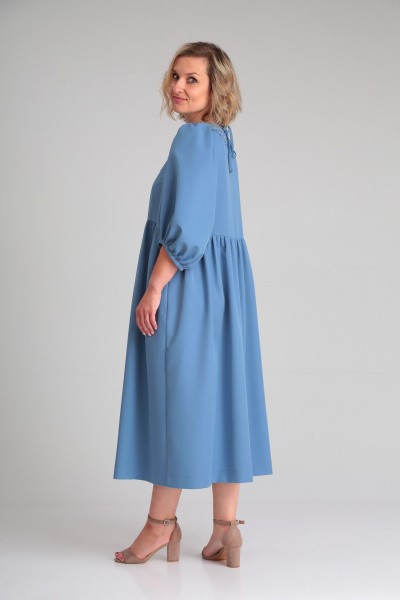 Свободное платье с воротником-стойкой и кружевом ZigzagStyle 487 голубой - фото 4