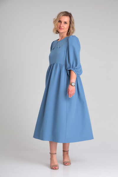 Свободное платье с воротником-стойкой и кружевом ZigzagStyle 487 голубой - фото 3