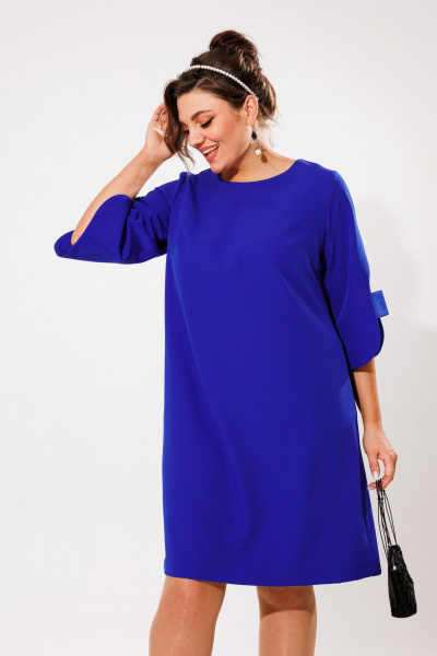 Платье трапеция с фигурным рукавом и яркой палитрой Anelli 1447 василек - фото 2