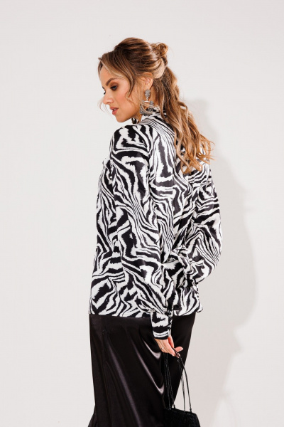 Блуза из шелка с яркими расцветками и галстуком Anelli 1428 белая_зебра - фото 4