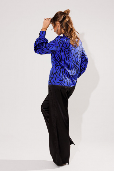 Блуза из шелка с яркими расцветками и галстуком Anelli 1428 синий - фото 6