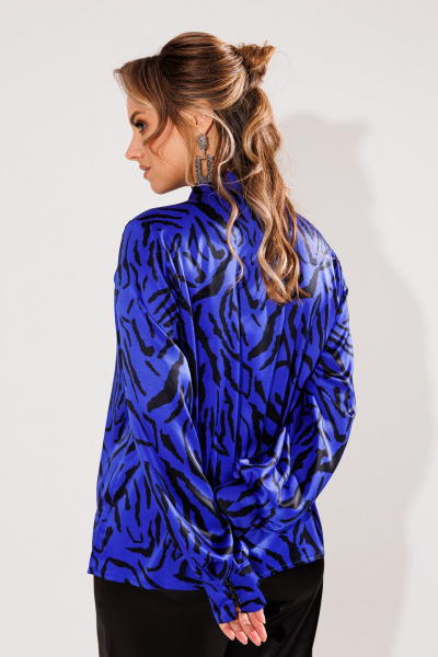 Блуза из шелка с яркими расцветками и галстуком Anelli 1428 синий - фото 3