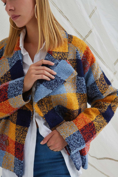 Полупальто DAVYDOV 9114 рыжий-голубой - фото 2