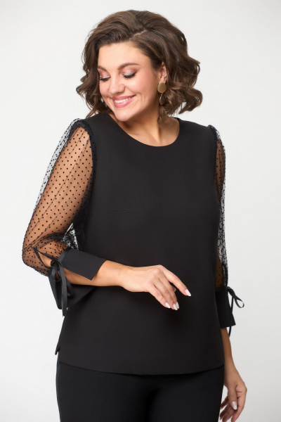 Нарядная черная блуза из сетки DaLi 3457 а чёрный_горошек - фото 1