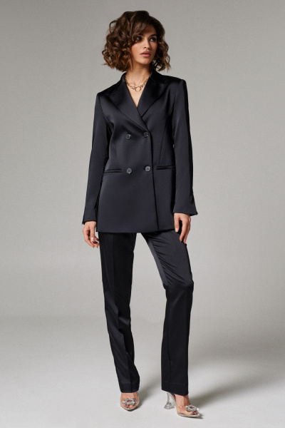 Черные атласные брюки прямого кроя с высокой посадкой Панда 160930w черный - фото 1