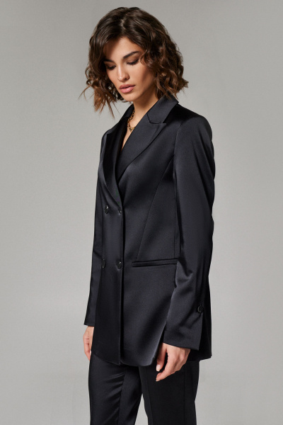 Черные атласные брюки прямого кроя с высокой посадкой Панда 160930w черный - фото 2