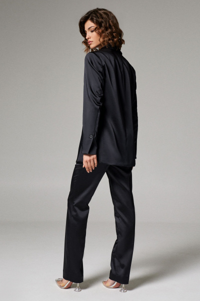 Черные атласные брюки прямого кроя с высокой посадкой Панда 160930w черный - фото 3