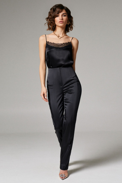 Брюки из атласа, прямые, нарядные, для торжественных случаев Панда 160960w черный - фото 1
