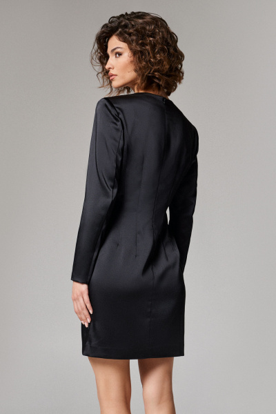 Черное атласное платье с талиевыми вытачками и V-образной горловиной Панда 165980w черный - фото 3