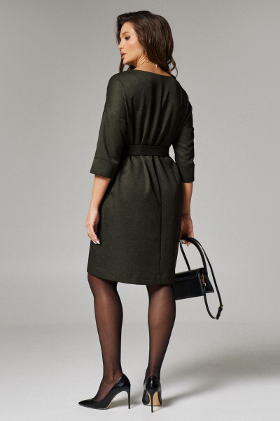 Зеленое платье из костюмной ткани с отложным воротником Панда 182480w зеленый - фото 2