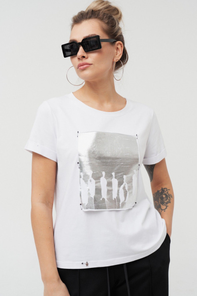 Футболка прилегающего силуэта с V-образным вырезом из хлопка GRATTO 4005 белый - фото 6