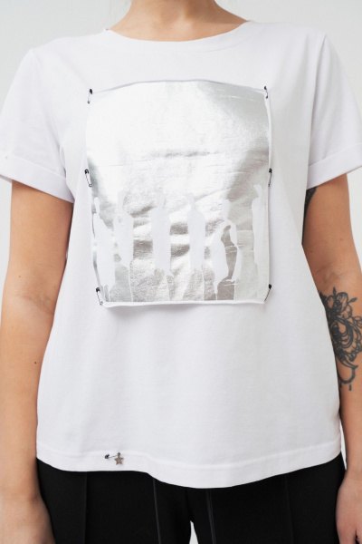 Футболка прилегающего силуэта с V-образным вырезом из хлопка GRATTO 4005 белый - фото 2