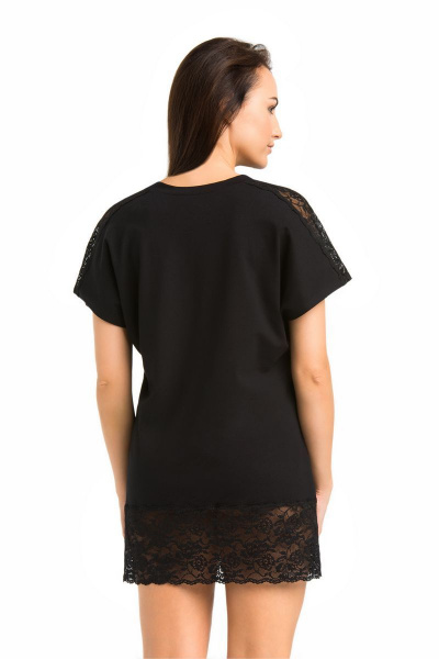 Домашняя сорочка из вискозы и кружева с воланом Teyli 2809/170,176 черный - фото 2