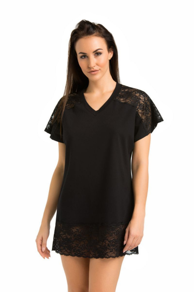 Домашняя сорочка из вискозы и кружева с воланом Teyli 2809/170,176 черный - фото 1