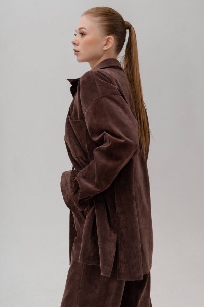 Блузка из вельвета с накладными карманами и рукавом 3/4 JRSy 2405 шоколад - фото 3