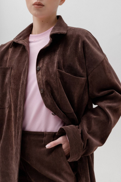 Блузка из вельвета с накладными карманами и рукавом 3/4 JRSy 2405 шоколад - фото 2