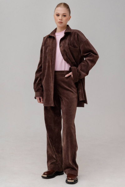 Блузка из вельвета с накладными карманами и рукавом 3/4 JRSy 2405 шоколад - фото 1