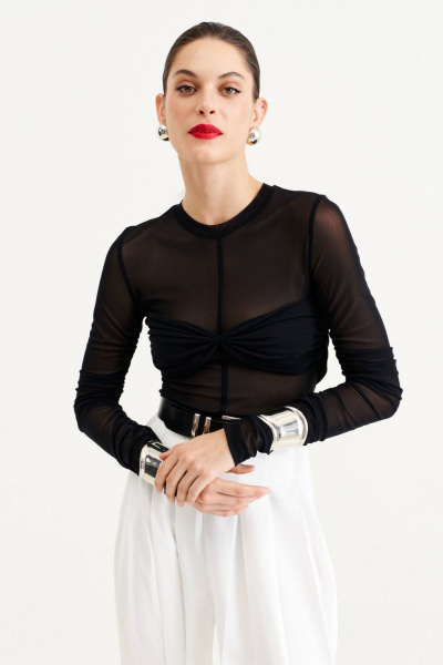 Боди из сетки с застежкой на кнопки и сборкой по переду MUA 49-633 - фото 3