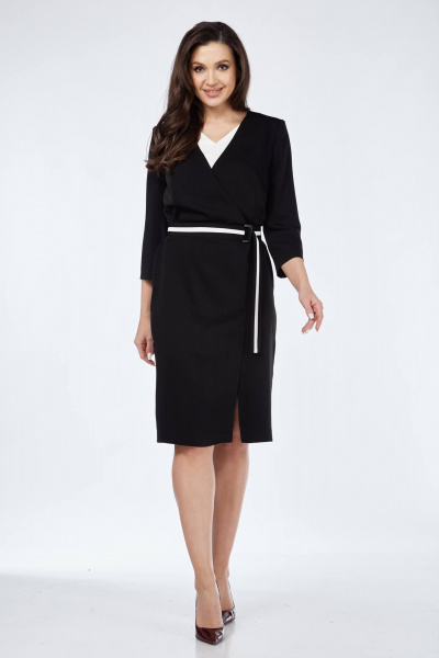 Деловое платье с разрезом и потайной молнией SVT-fashion 589 черный - фото 1