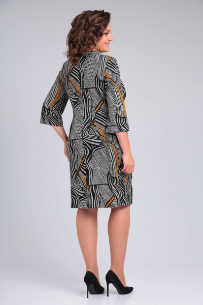 Делевое и повседневное платье с подрезом, воротником-стойкой Rishelie 739 горчица - фото 3