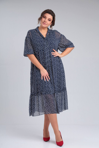 Летнее платье из шифона с декоративными воланами и поясом Rishelie 945 - фото 1