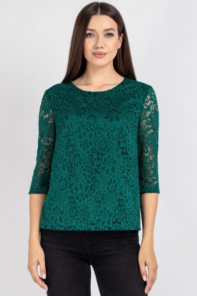 Демисезонная блуза из гипюра с нагрудными выточками VIZAVI 704 изумруд - фото 5
