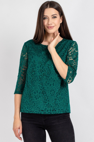 Демисезонная блуза из гипюра с нагрудными выточками VIZAVI 704 изумруд - фото 4