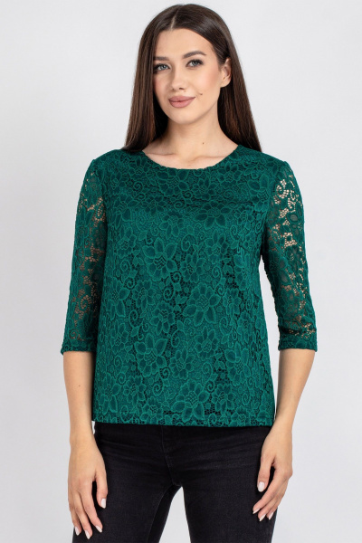 Демисезонная блуза из гипюра с нагрудными выточками VIZAVI 704 изумруд - фото 3