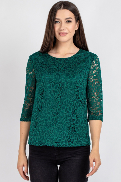 Демисезонная блуза из гипюра с нагрудными выточками VIZAVI 704 изумруд - фото 2