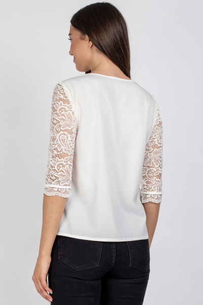 Блуза из гипюра белого цвета с длинными рукавами и полуприлегающим силуэтом VIZAVI 704 молочный - фото 5