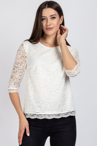 Блуза из гипюра белого цвета с длинными рукавами и полуприлегающим силуэтом VIZAVI 704 молочный - фото 4