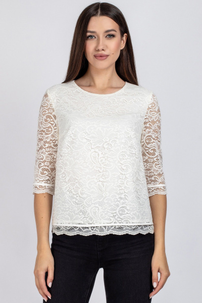 Блуза из гипюра белого цвета с длинными рукавами и полуприлегающим силуэтом VIZAVI 704 молочный - фото 3