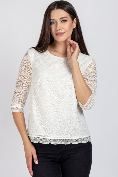 Блуза из гипюра белого цвета с длинными рукавами и полуприлегающим силуэтом VIZAVI 704 молочный - фото 2