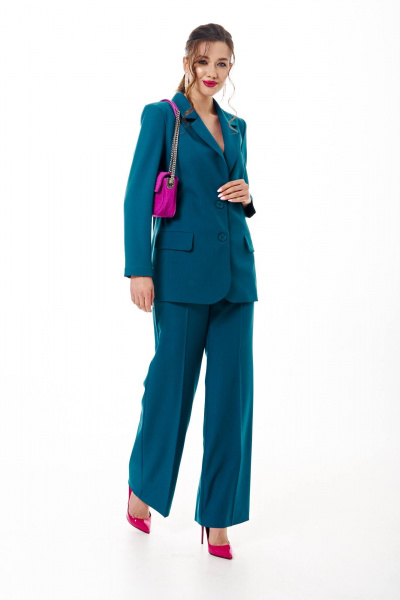Демисезонные брюки и жакет из текстиля в деловом стиле Твой имидж 1727 морская_волна - фото 2